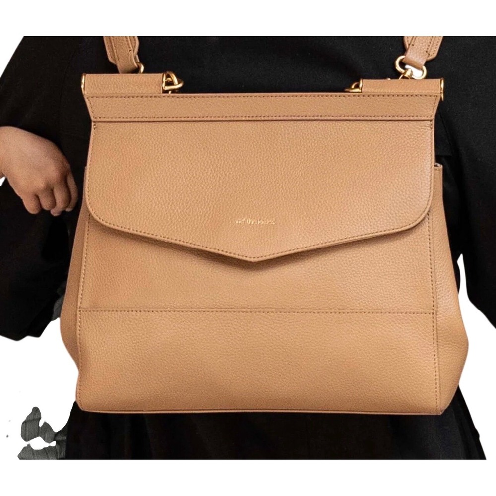 Alf the Label Ari Pebble Leather Convertible Backpack Diaper Bag Tan Gold